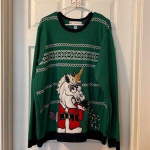 Ugly Christmas Sweater Green Color with Unicorn Size XXL 100% Arcylic